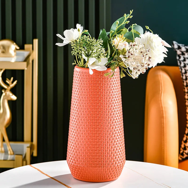 ANYDECO Flower Vase Coral Red Large Nordic Plastic Pot Living Room Decor
