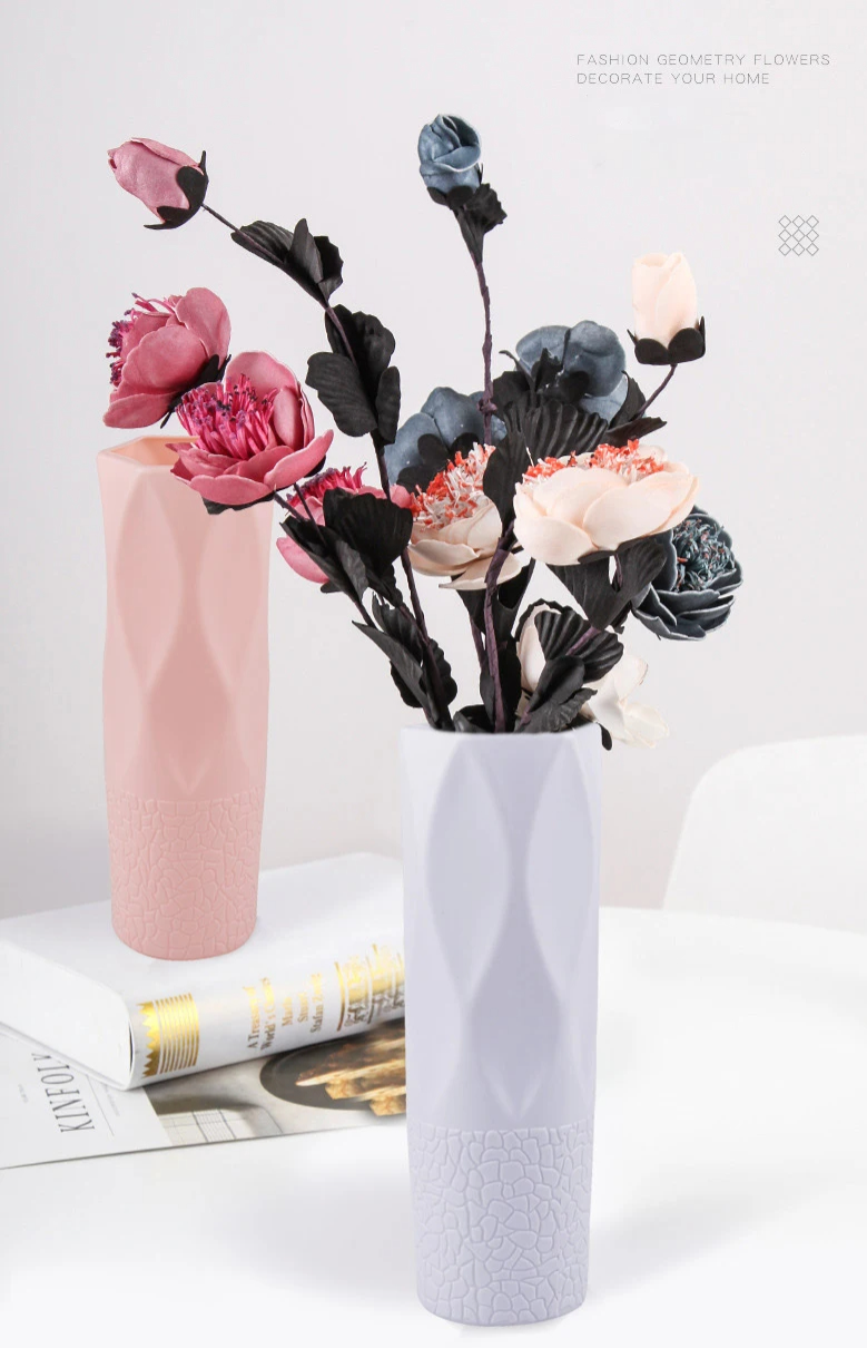 ANYDECO Flower Vase White Small Nordic Rock Diamond Pattern Pot Living Room Decor