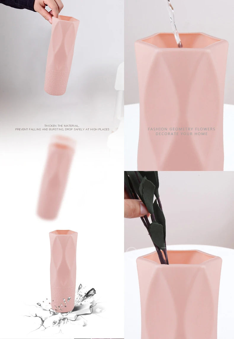 ANYDECO Flower Vase Pink Small Nordic Rock Diamond Pattern Pot Living Room Decor