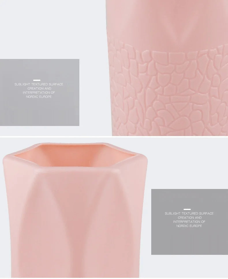 ANYDECO Flower Vase White Small Nordic Rock Diamond Pattern Pot Living Room Decor