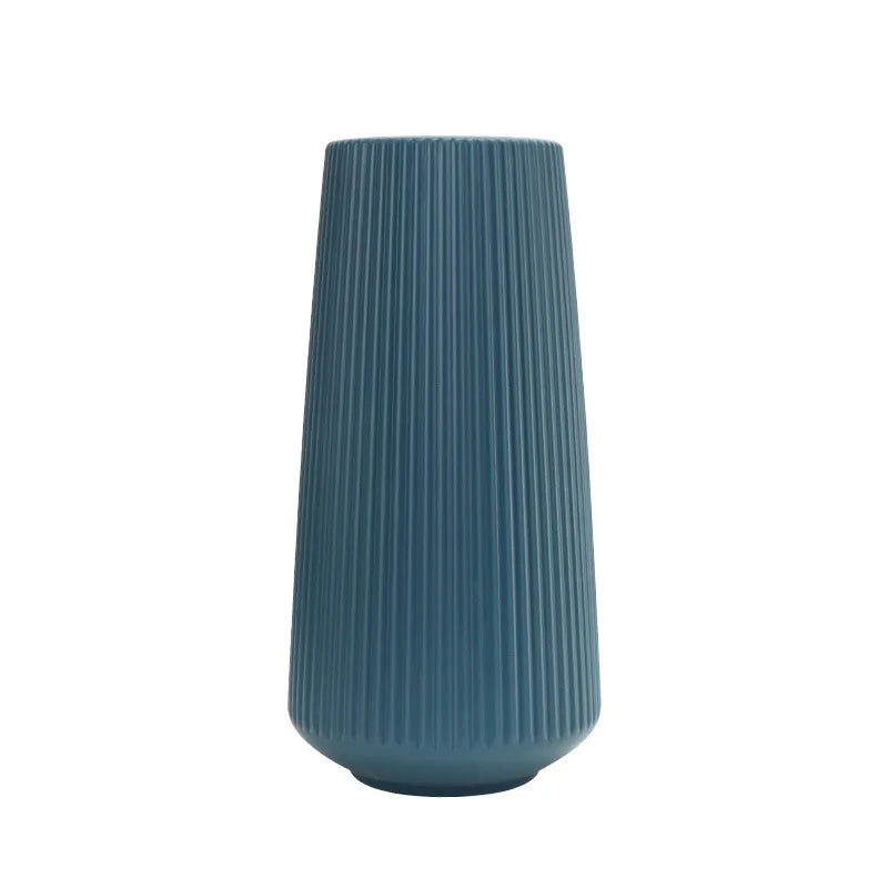 ANYDECO Flower Vase Blue Large Ribbed Nordic Style Pot Living Room Decor