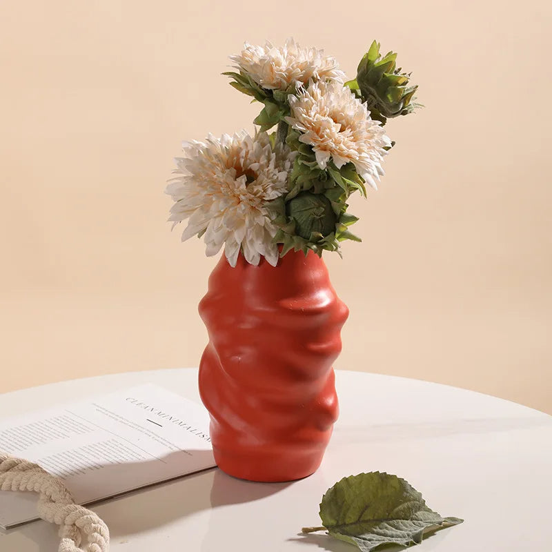 ANYDECO Flower Vase Red Medium Melting Style Nordic Pot Home Decor