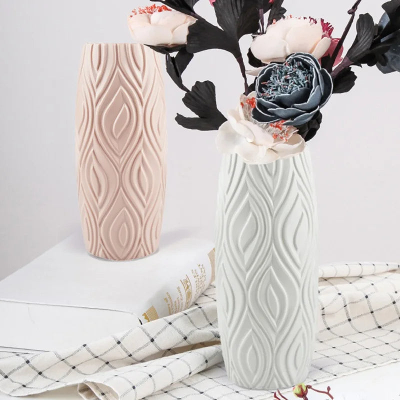 ANYDECO Flower Vase Navy Blue Medium Curve Lines Style Nordic Pot Home Decor