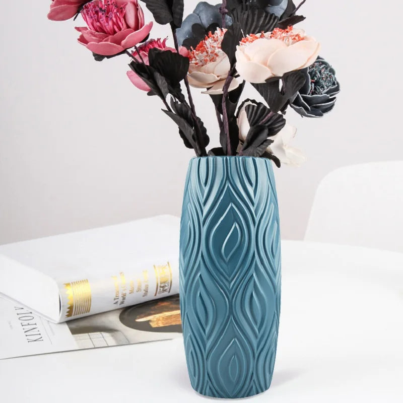 ANYDECO Flower Vase Navy Blue Medium Curve Lines Style Nordic Pot Home Decor