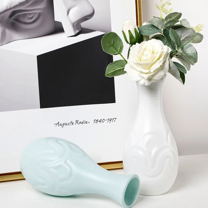 ANYDECO Flower Vase Light Green Small Wave Lines Pattern Nordic Pot Home Decor