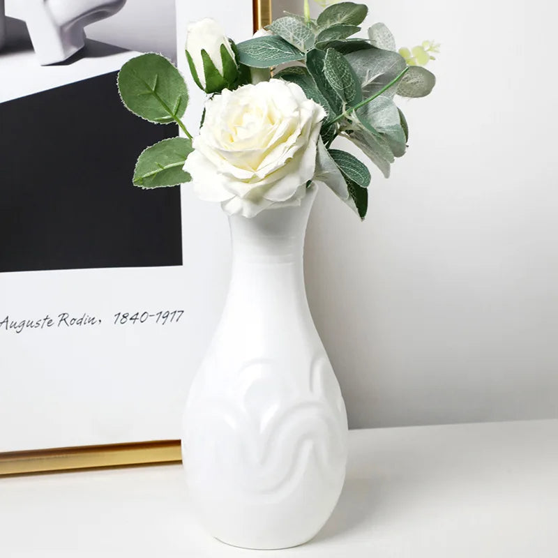 ANYDECO Flower Vase White Small Wave Lines Pattern Nordic Pot Home Decor