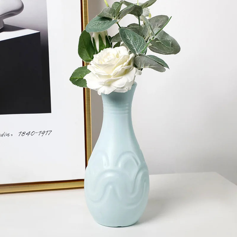 ANYDECO Flower Vase Light Green Small Wave Lines Pattern Nordic Pot Home Decor