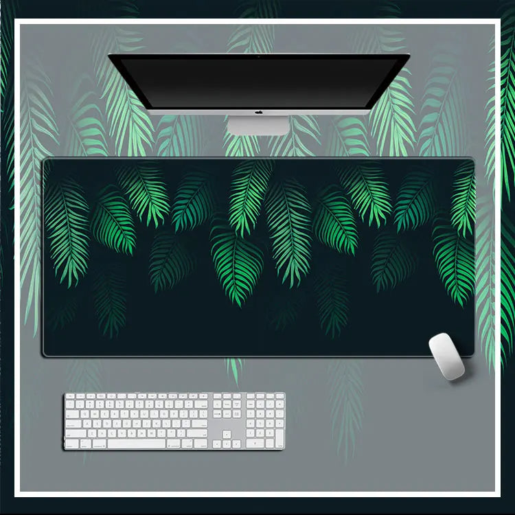ANYMOB Mouse Pad Green 400X700X2MM Leaves Computer Keyboard Pad Non-Slip Rubber Mat
