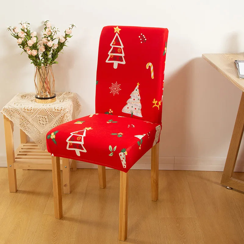 Anyseat Chair Cover Red Christmas Tree Print Elastic Slipcover Dining Decor