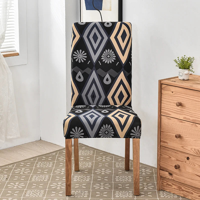 Anyseat Chair Cover Black Diamond Print Elastic Slipcover Dining Decor