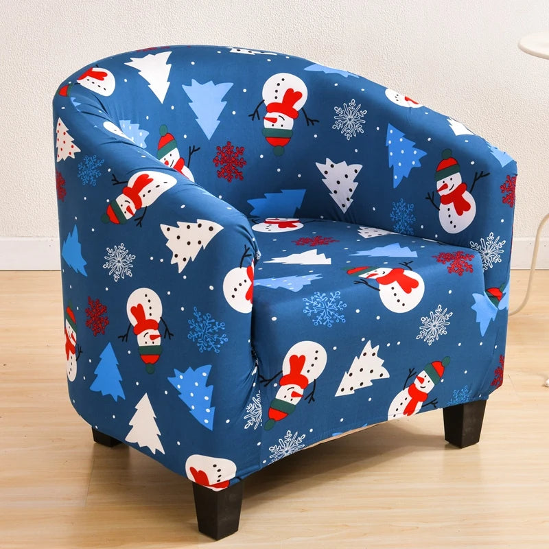 Anyseat Chair Cover Blue Christmas Design Dust Proof Tub Slipcover Home Decor