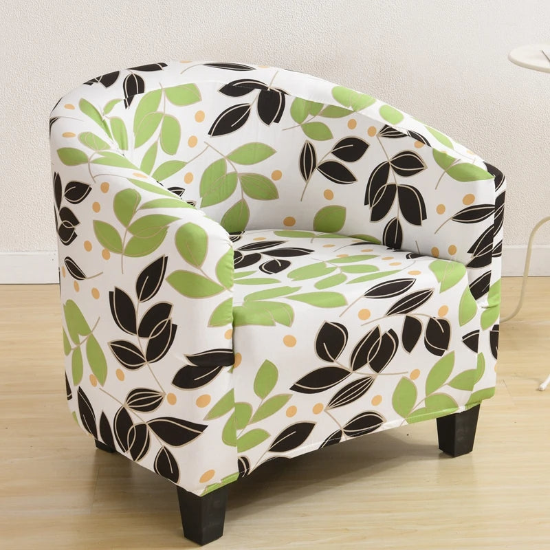 Anyseat Chair Cover White Leaf Print Dust Proof Tub Slipcover Home Decor