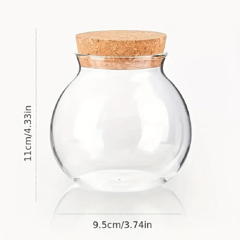 Anygleam Condiments Container Round Glass Jar Storage with Cork Lid Kitchen Organizer