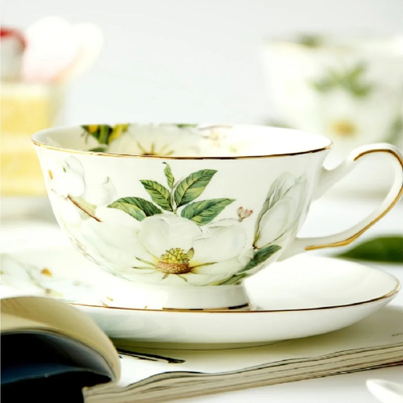 Anygleam Tea Cup Set White Ceramic With Saucer 5.7oz Drinkware