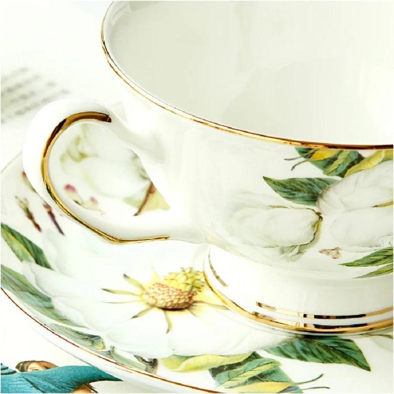 Anygleam Tea Cup Set White Ceramic With Saucer 5.7oz Drinkware