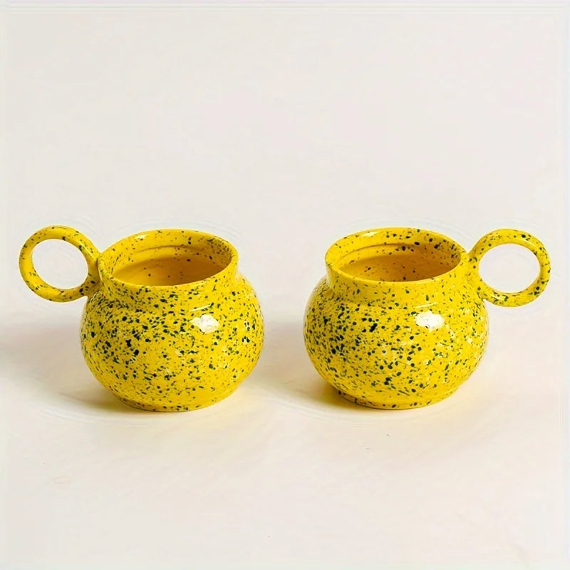 ANYGLEAM Coffee Mug Yellow With Handle Ink Design Ceramic Drinkware
