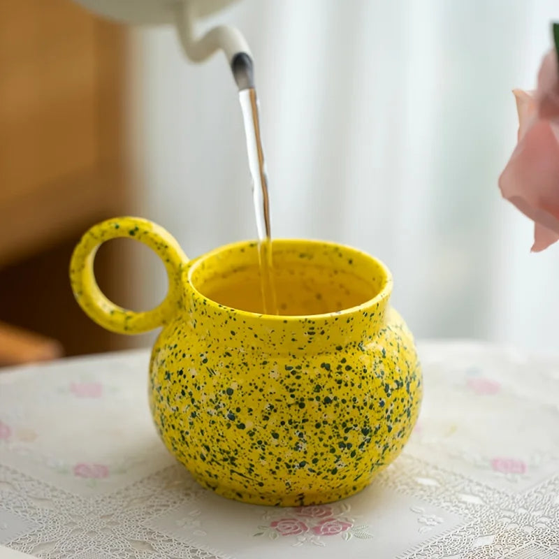 ANYGLEAM Coffee Mug Yellow With Handle Ink Design Ceramic Drinkware