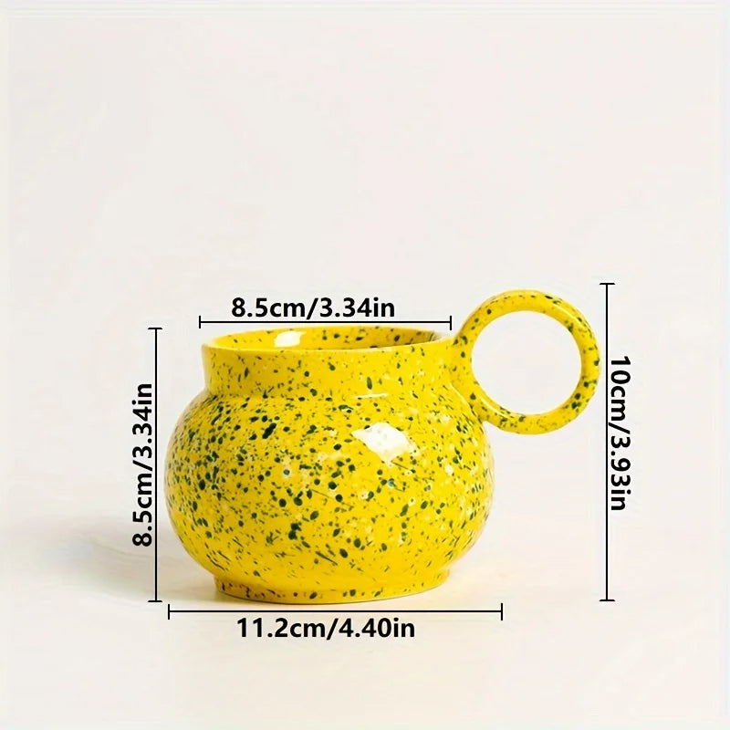 ANYGLEAM Coffee Mug Yellow With Handle Ink Design Ceramic Drinkware