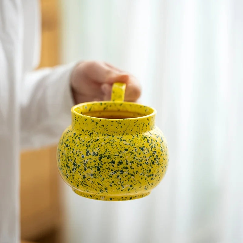 ANYGLEAM Coffee Mug Yellow With Handle Ink Design Ceramic Drinkware