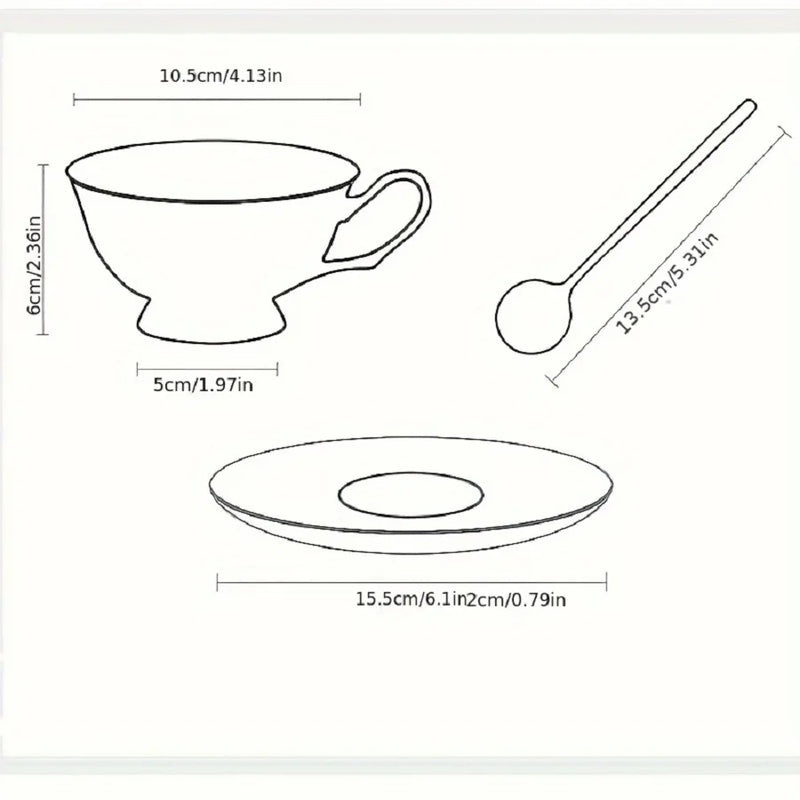 Anygleam Tea Cup White With Saucer Gold Spoon Running Horse Design Vintage Drinkware