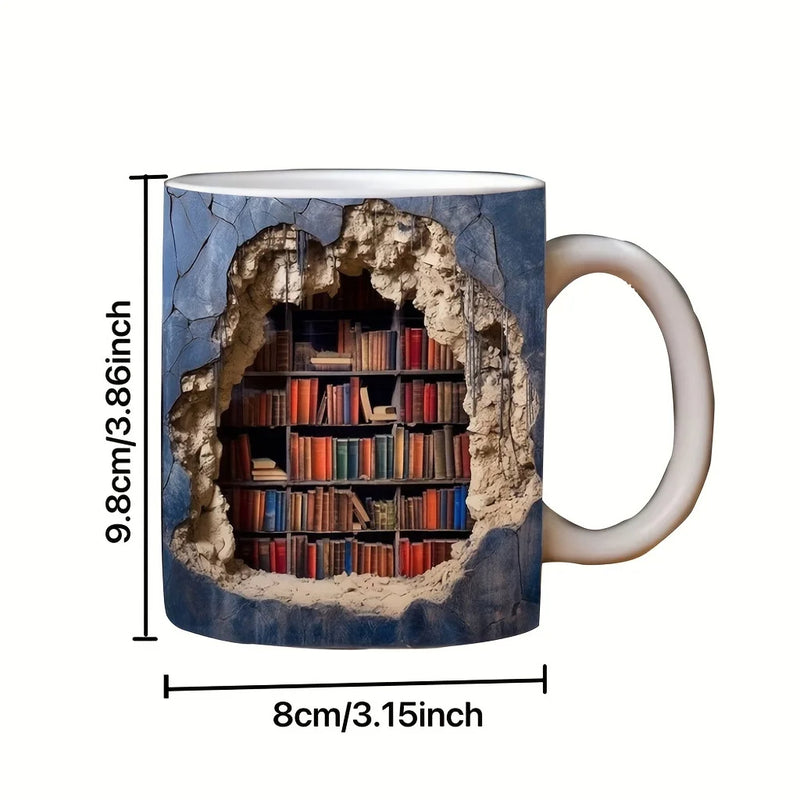 ANYGLEAM Coffee Mug Blue 3D Bookshelf Print Ceramic Drinkware