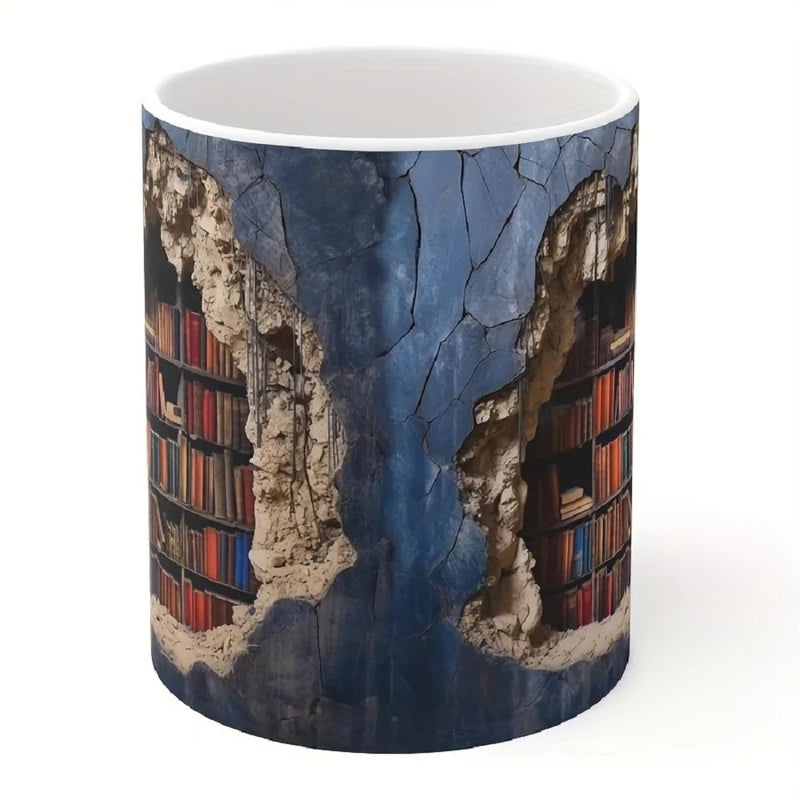 ANYGLEAM Coffee Mug Blue 3D Bookshelf Print Ceramic Drinkware