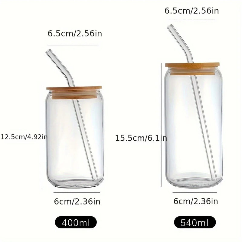 ANYGLEAM Glass Tumbler With Straw Wooden Lid Transparent Ins Style Drinkware