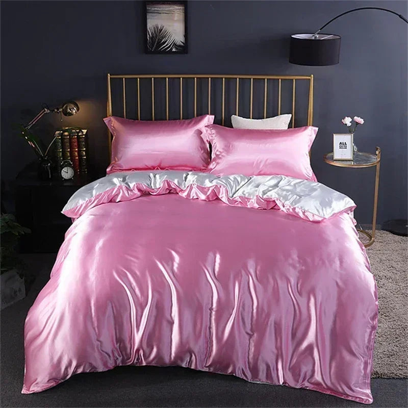 ANYHOUZ Bed Sheet Rose Pink Natural Mulberry Silk Duvet Cover Set