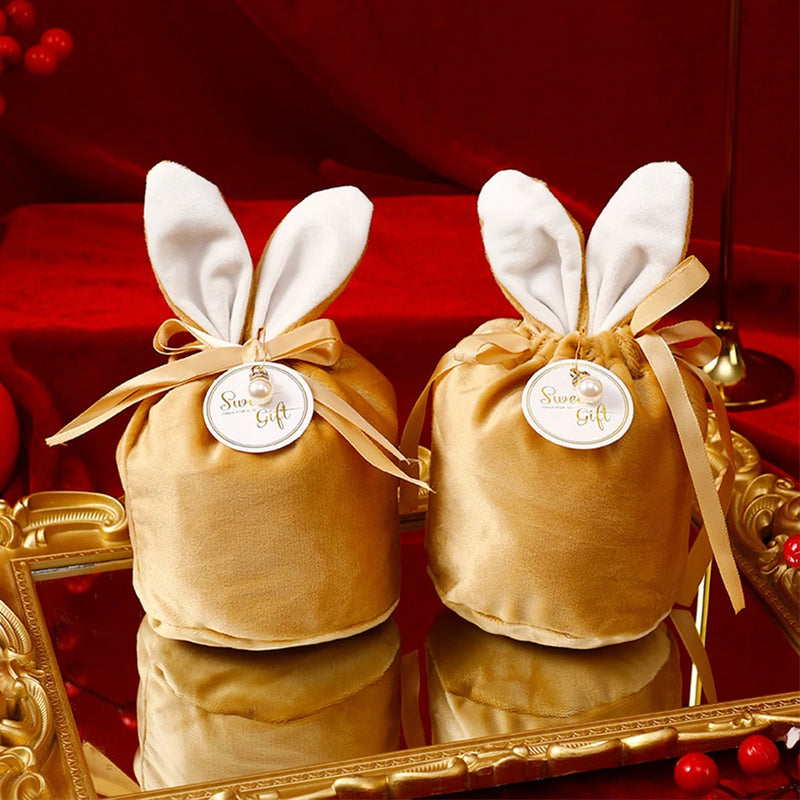 ANYPARTY Treat Bags Velvet Easter Bunny Ears With Pearl Card Party Favors Storage