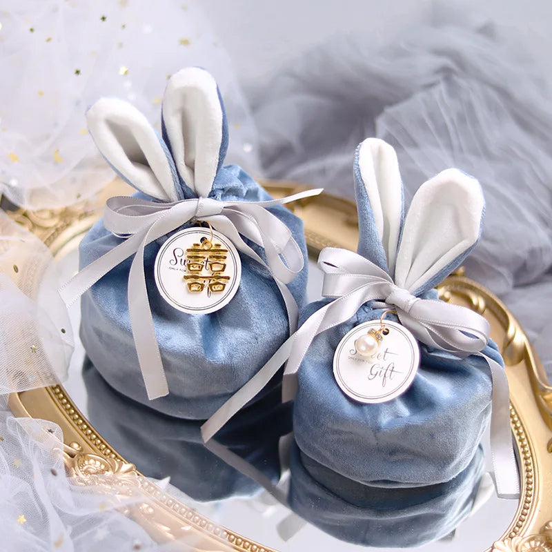 ANYPARTY Treat Bags Velvet Easter Bunny Ears With Pearl Card Party Favors Storage