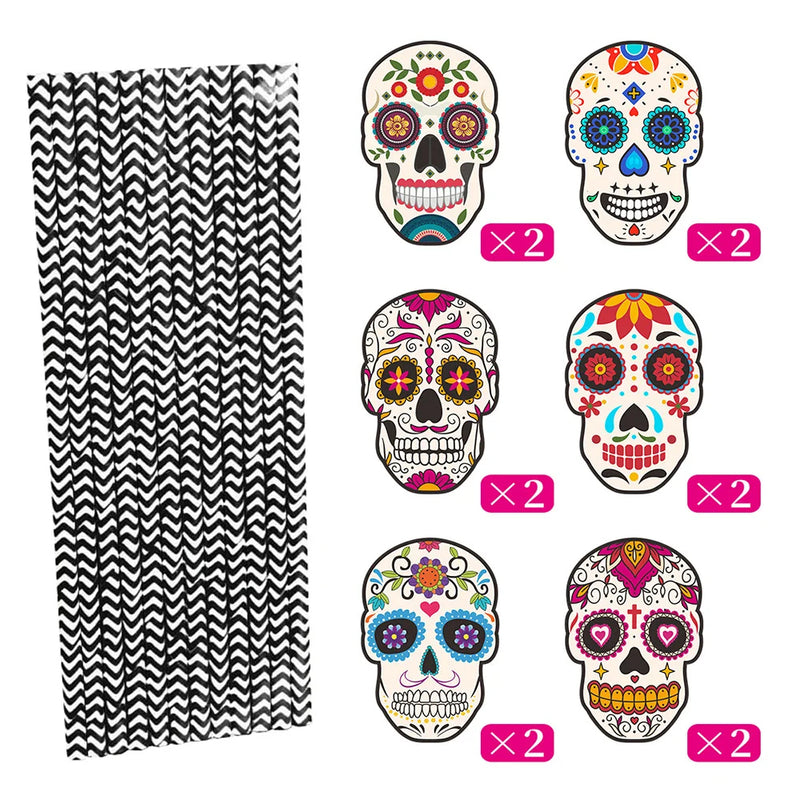 ANYPARTY Disposable Paper Straw And Halloween Theme Card Party Tableware
