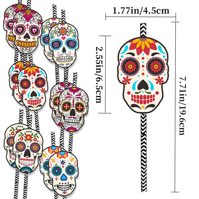 ANYPARTY Disposable Paper Straw And Halloween Theme Card Party Tableware