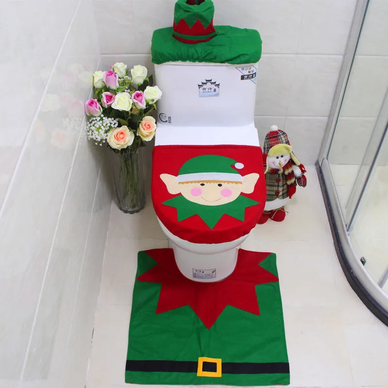 ANYDECO Christmas Toilet Seat Cover Rug Bathroom Mat Set