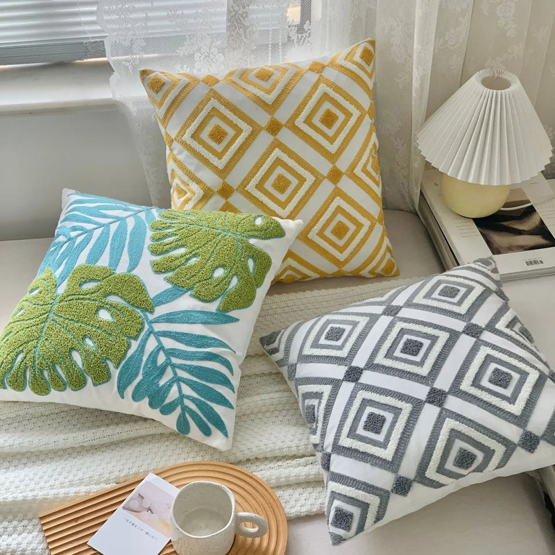 Anypillow Pillowcase Yellow Geometric Embroidered Decorative Cushion Cover