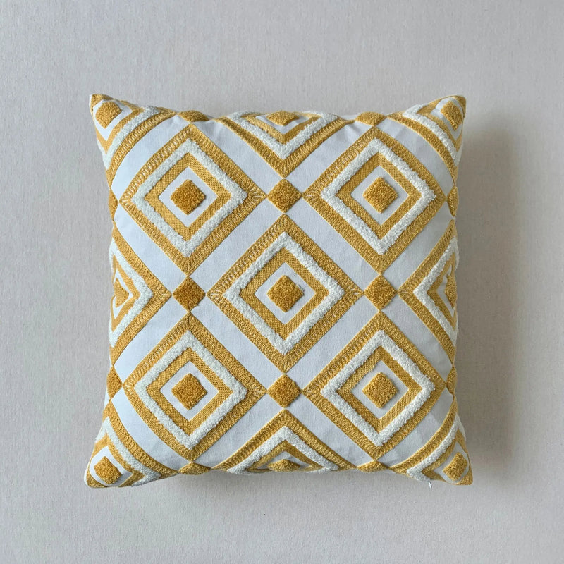 Anypillow Pillowcase Yellow Geometric Embroidered Decorative Cushion Cover