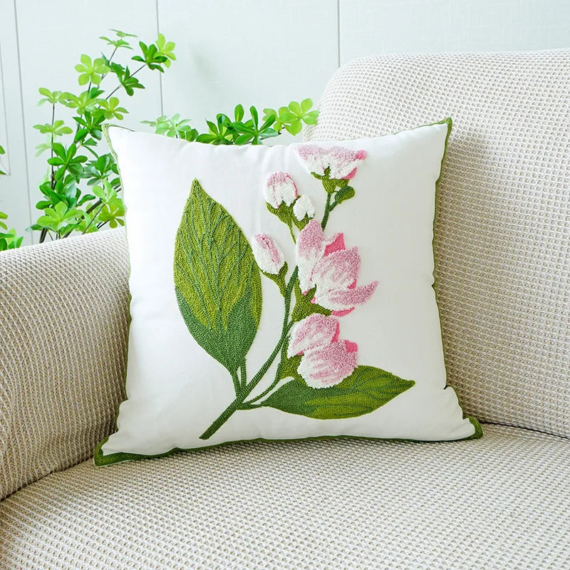Anypillow Pillowcase White Wisteria Flower Embroidered Decorative Cushion Cover