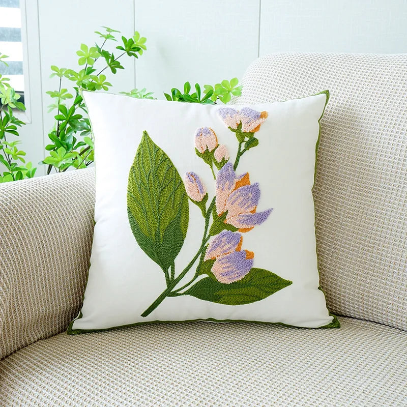 Anypillow Pillowcase White Wisteria Flower Embroidered Decorative Cushion Cover
