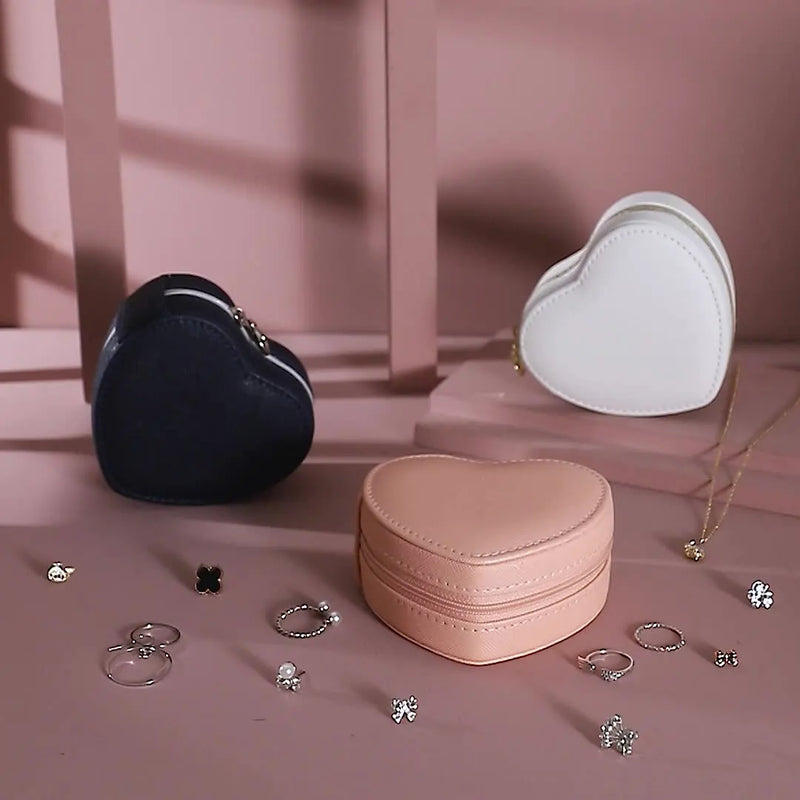 Anyvogue Jewelry Box Heart Shaped Compact Portable Travel Case Zipper Lock