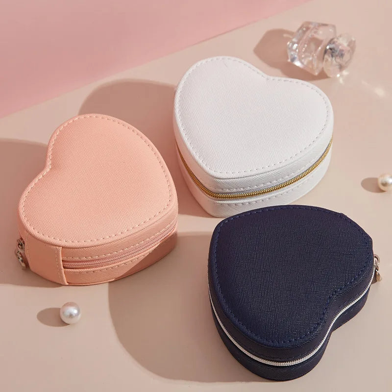 Anyvogue Jewelry Box Heart Shaped Compact Portable Travel Case Zipper Lock