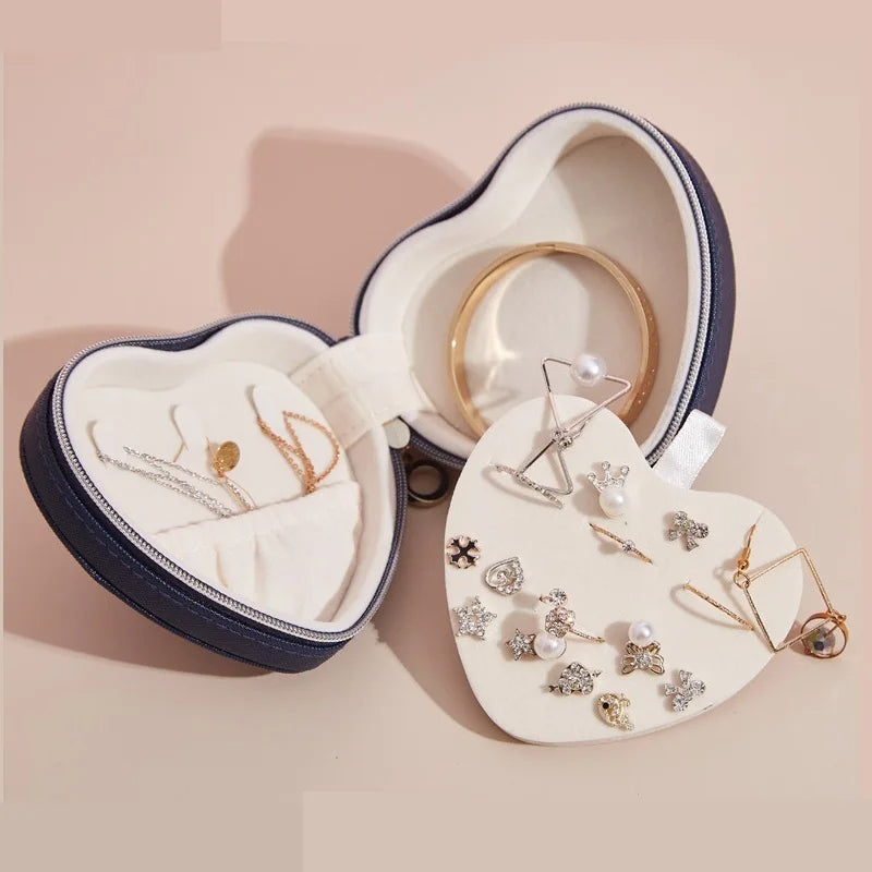Anyvogue Jewelry Box Heart Shaped Compact Portable Travel Case Zipper Lock