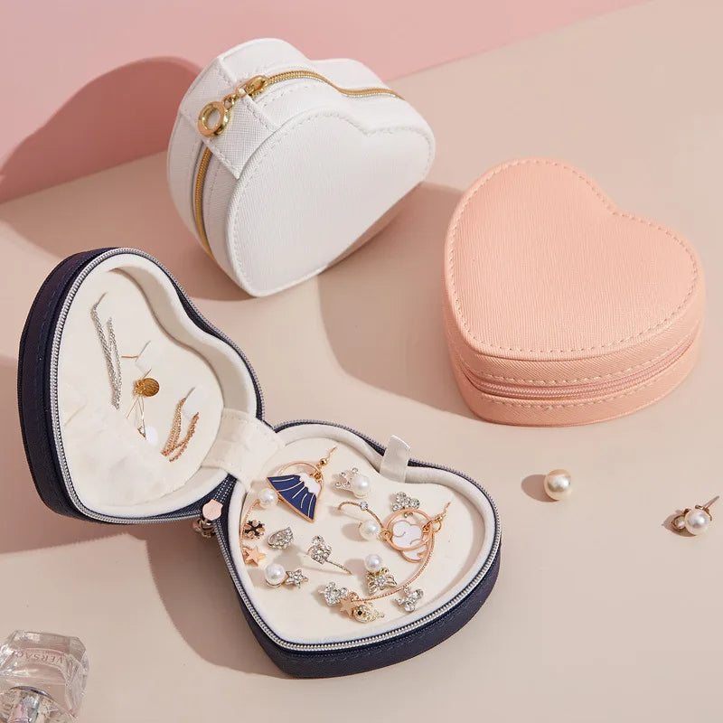 Anyvogue Jewelry Box Heart Shaped Compact Portable Travel Case Zipper Lock