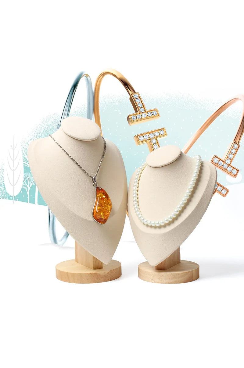 Anyvogue Necklace Stand White Solid Wood Jewelry Display Holder Organizer