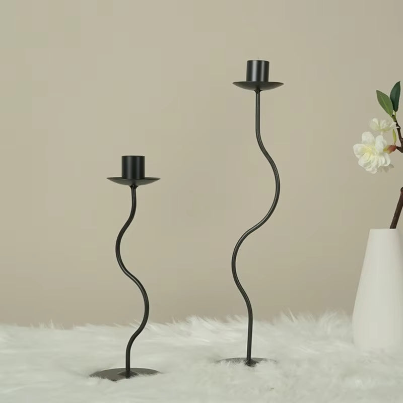 ANYDECO Candle Holder Black Metal European Wrought Iron Retro Stand Home Decor