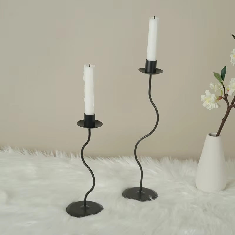 ANYDECO Candle Holder Black Metal European Wrought Iron Retro Stand Home Decor
