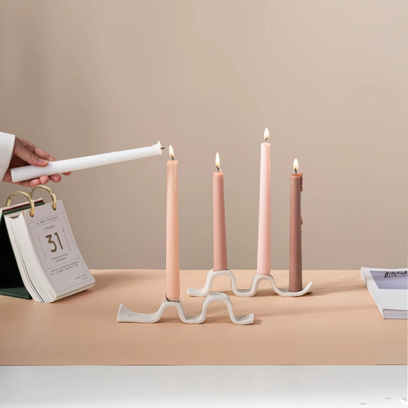 ANYDECO Candle Holder White Nordic Ceramic Wave Shape Candlestick Stand Tabletop Decorations