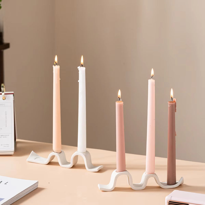 ANYDECO Candle Holder White Nordic Ceramic Wave Shape Candlestick Stand Tabletop Decorations