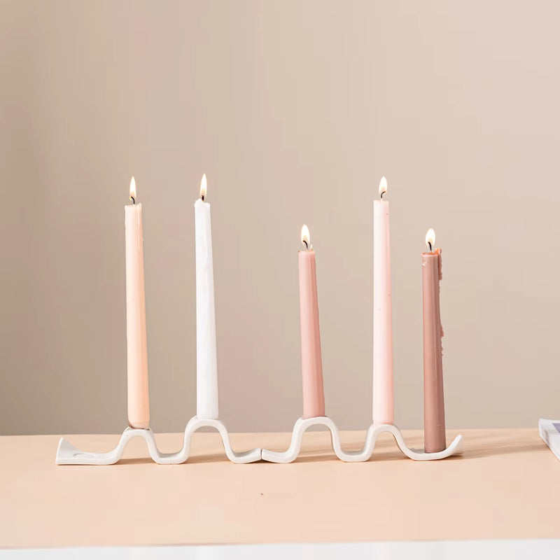 ANYDECO Candle Holder White Nordic Ceramic Wave Shape Candlestick Stand Tabletop Decorations