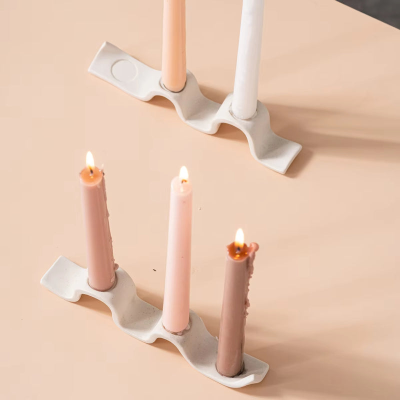 ANYDECO Candle Holder White Nordic Ceramic Wave Shape Candlestick Stand Tabletop Decorations