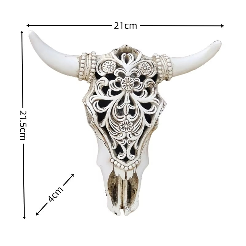 ANYDECO Figurine Retro Resin Longhorn Cow Head Sculpture Hanging Ornament Wall Decor