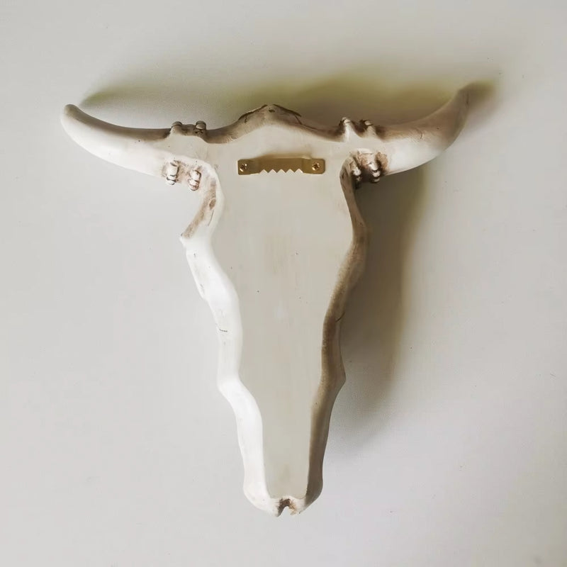 ANYDECO Figurine Retro Resin Longhorn Cow Head Sculpture Hanging Ornament Wall Decor